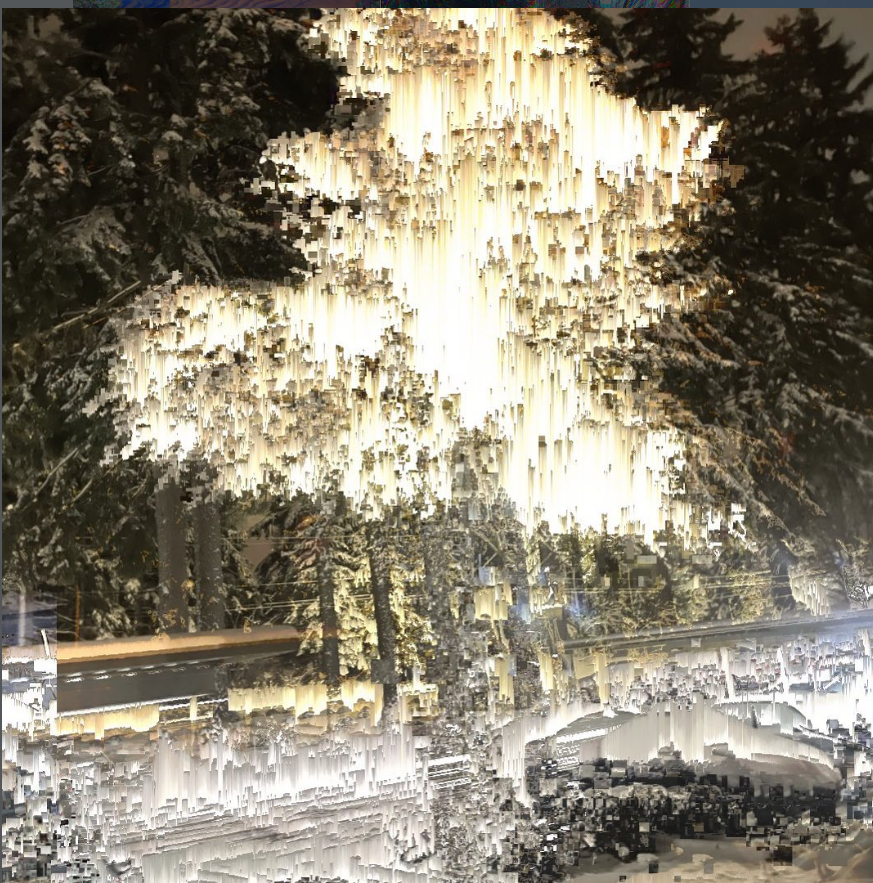 Glitchy, sparkly, illuminated tree.